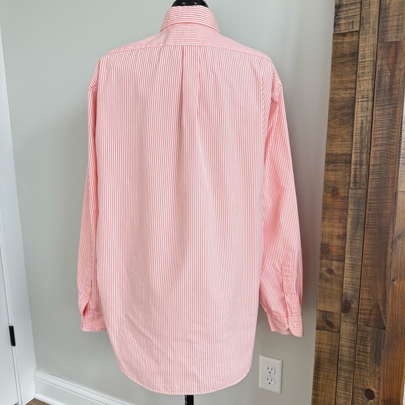 Ralph Lauren Men's Orange White Striped Button Down Classic Fit Shirt 16.5 36/37 - Picture 3 of 11